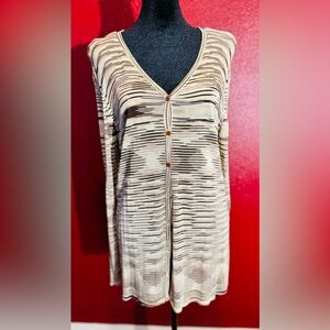 Oscar By Oscar de la Renta Women’s Beige And Brown Stripped Cardigan, 1X